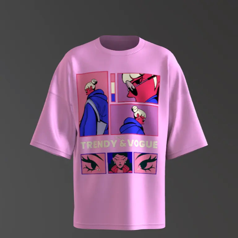 Trendy Standard Pink & White Printed Women T-Shirt My Store