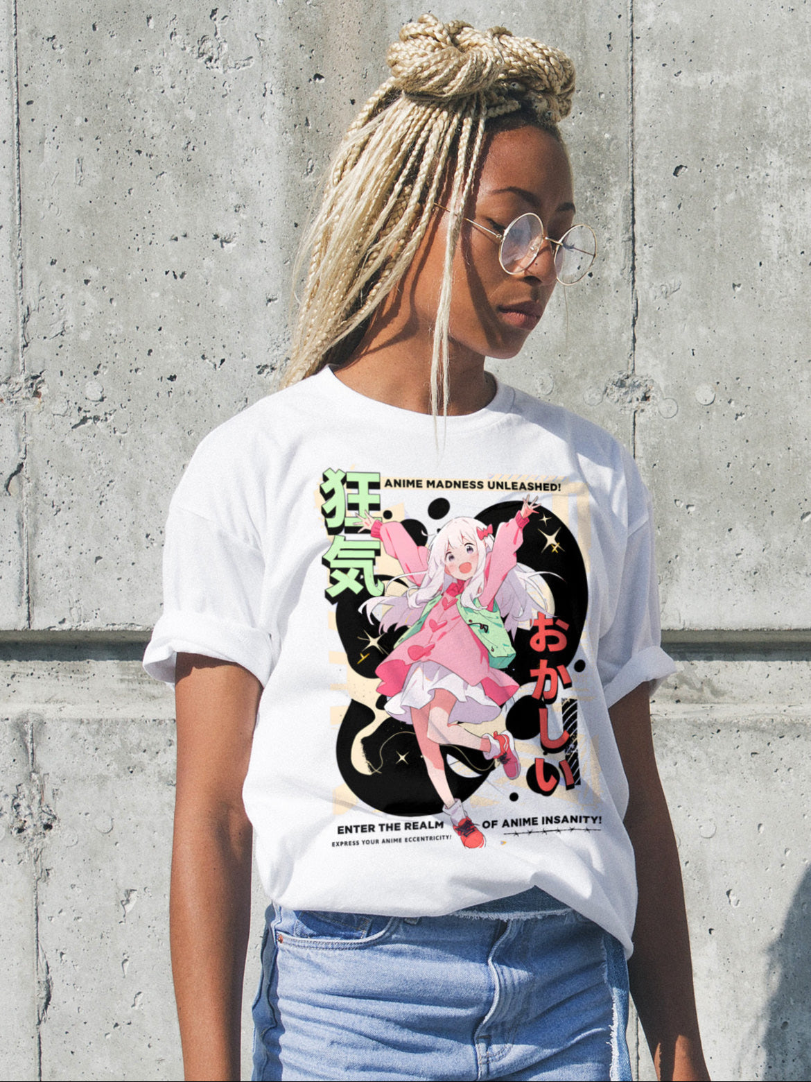 Women Anime Standard Pink & White T-Shirt My Store