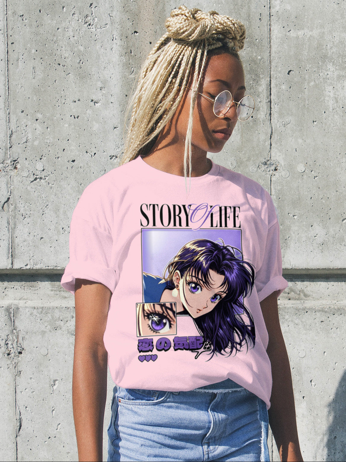 Women STORY & LIFE Standard Purple & White Print T-Shirt My Store
