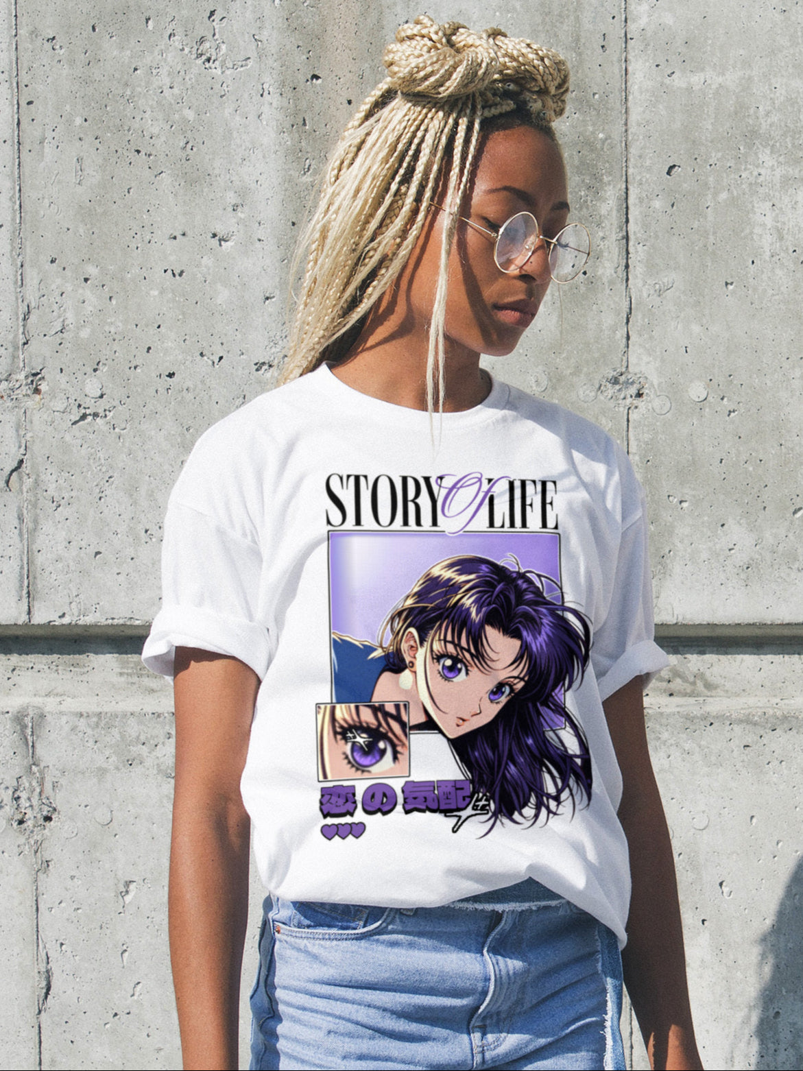 Women STORY & LIFE Standard Purple & White Print T-Shirt My Store
