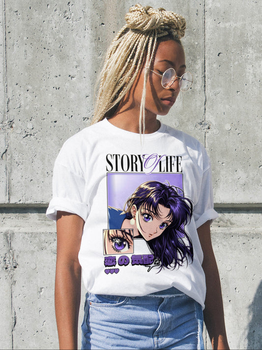 Women STORY & LIFE Standard Purple & White Print T-Shirt My Store