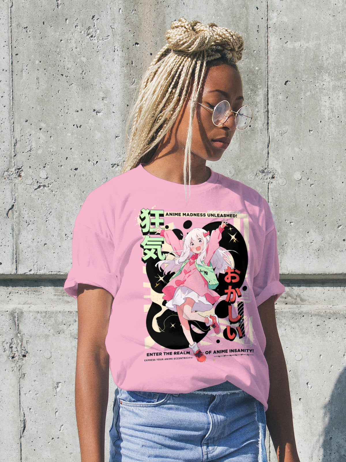 Women Anime Standard Pink & White T-Shirt My Store