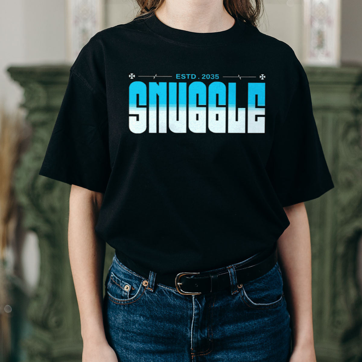 Women Smuggle Standard Blue & White Print T-Shirt My Store