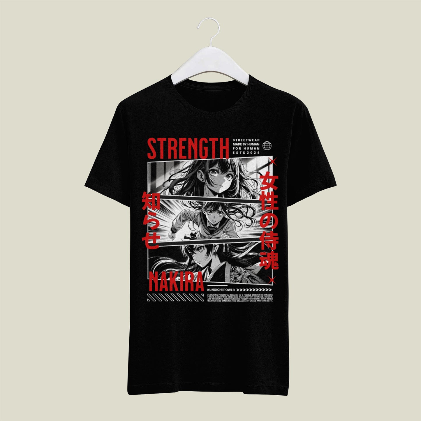 Women Strength Standard Black & Red Print T-Shirt - My Store