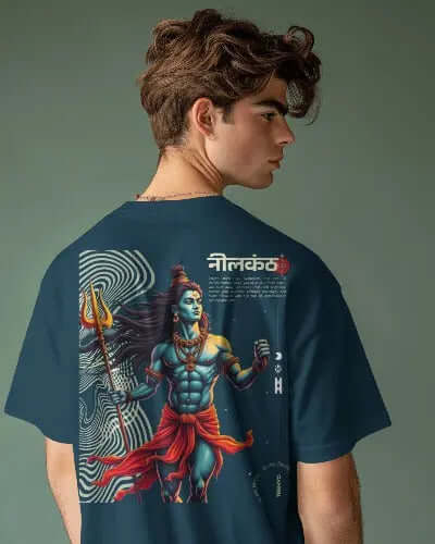Shiv Ji Oversized Drop Shoulder Premium Front & Back Printed T-Shirt My Store