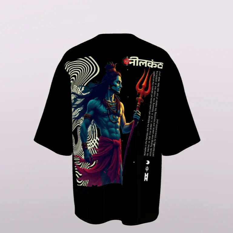 Shiv Ji Oversized Drop Shoulder Premium Front & Back Printed T-Shirt My Store