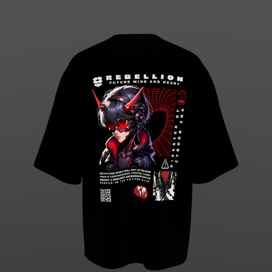 Unisex Rebellion Standard Oversize Black & Red Print T-Shirt My Store