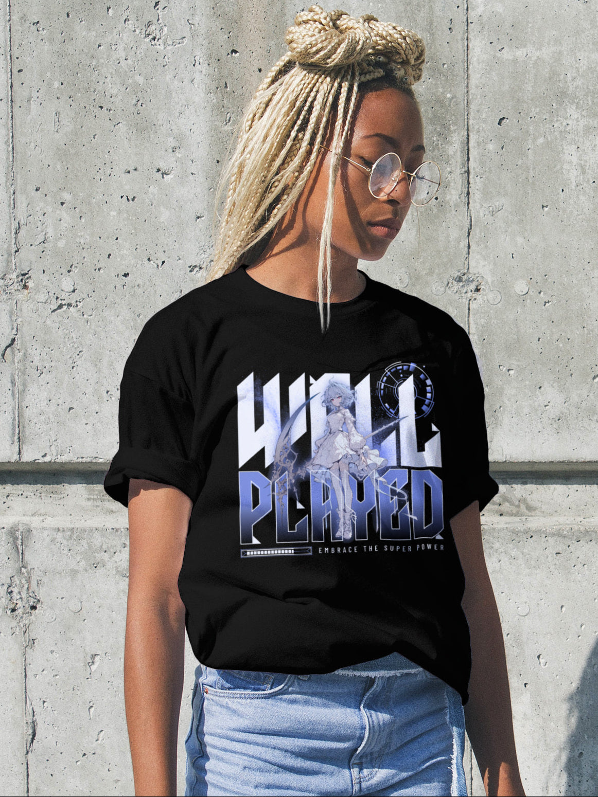 Women WELL PLAYED Standard Blue & White Print T-Shirt My Store