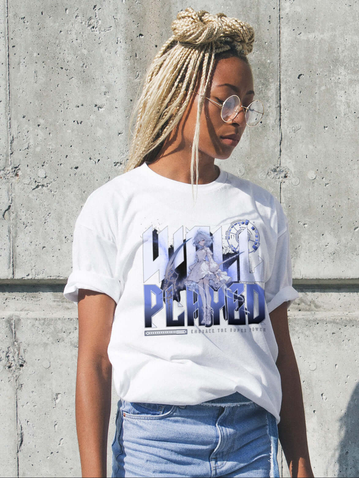 Women WELL PLAYED Standard Blue & White Print T-Shirt My Store