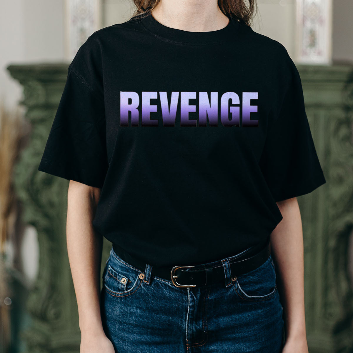Unisex Revenge Standard Oversize Black & Purple Printed T-Shirt My Store