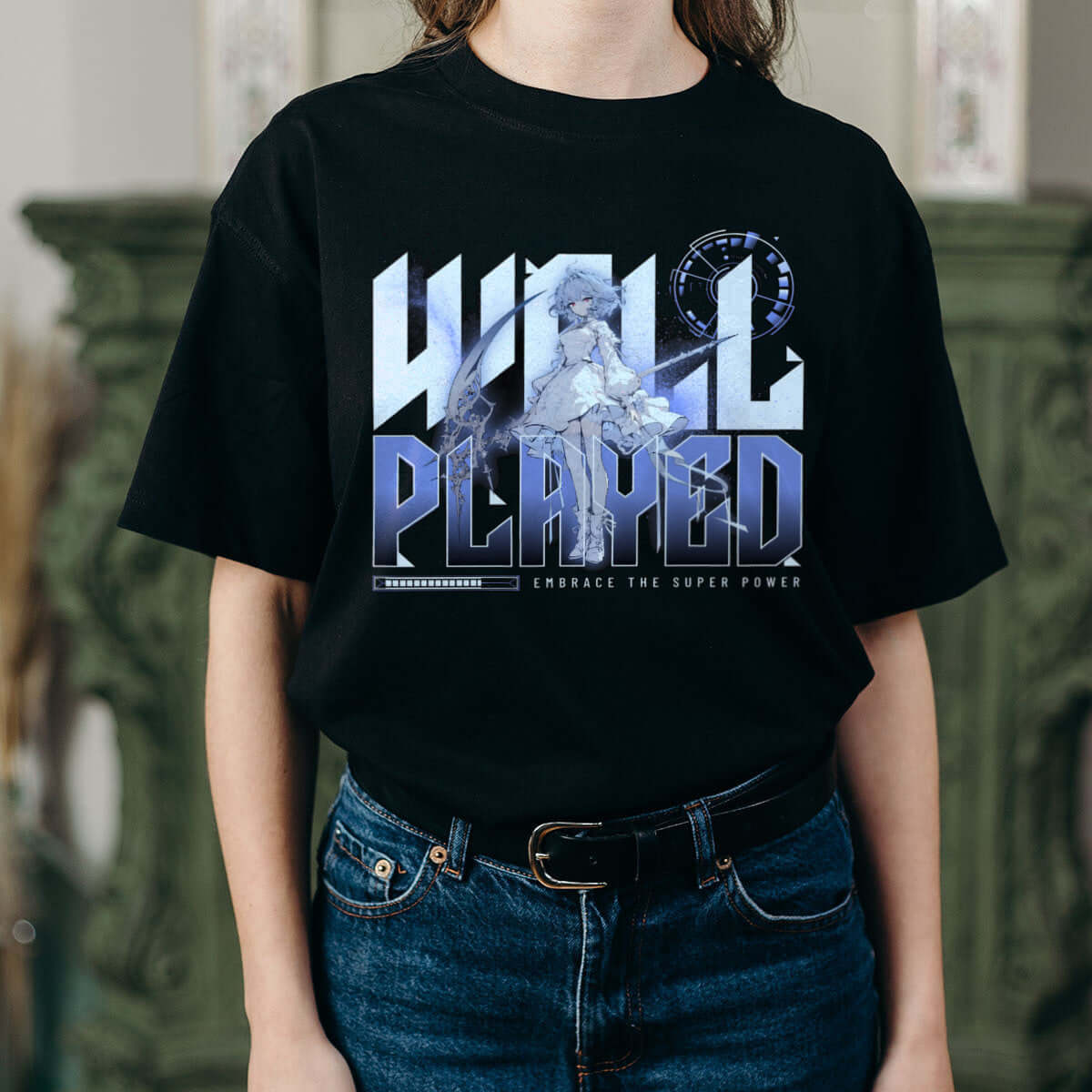 Women WELL PLAYED Standard Blue & White Print T-Shirt My Store