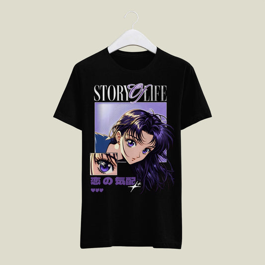 Women STORY & LIFE Standard Purple & White Print T-Shirt My Store