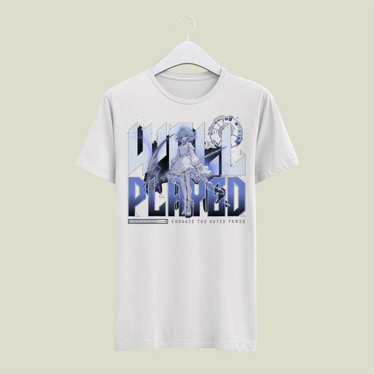 Women WELL PLAYED Standard Blue & White Print T-Shirt My Store